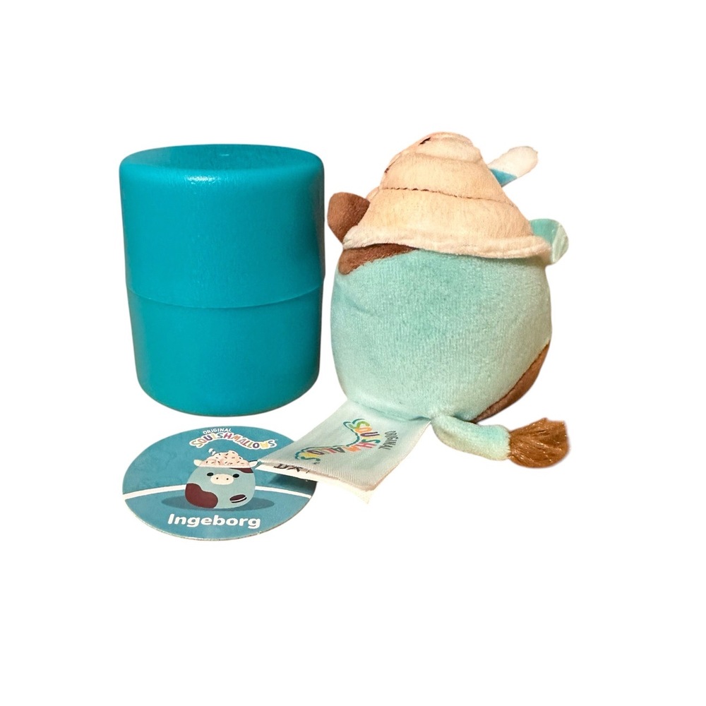 Squishmallows Micromallow 2.5” Ingeborg the Mint Cookie Latte Cow Mini Plush - Picture 3 of 3